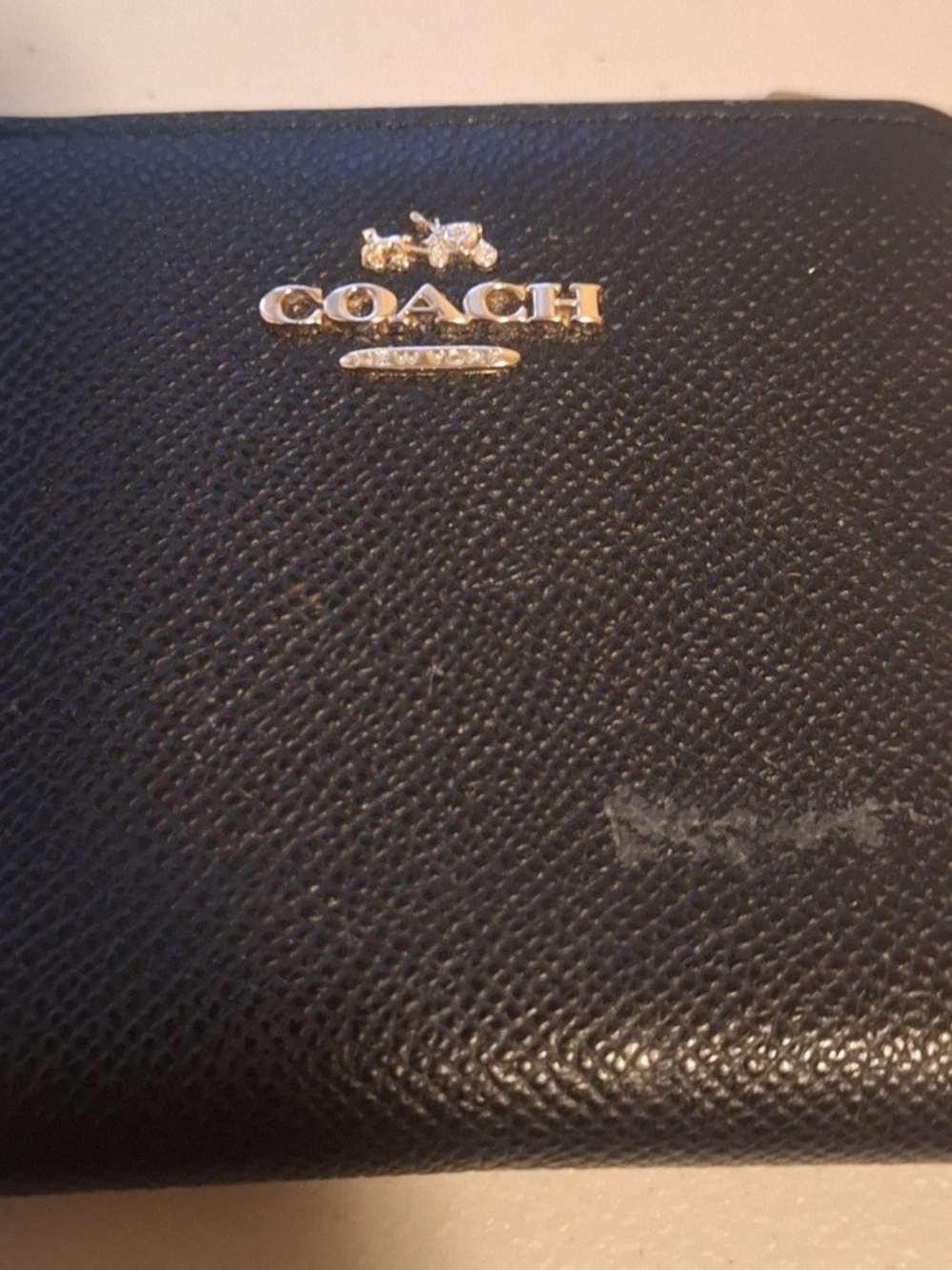COACH Black Saffiano Leather Wallet with Gold Logo